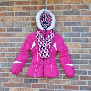 London Fog M 10/12 Pink Winter Jacket with Scarf